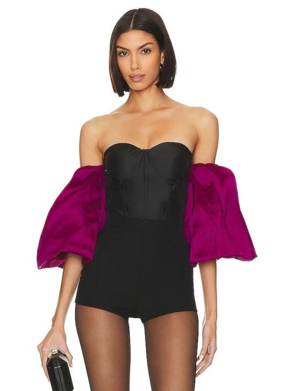 Misa Los Angeles Dita Corset Top Black Magenta L Matador Puffy Sleeves Party NEW
